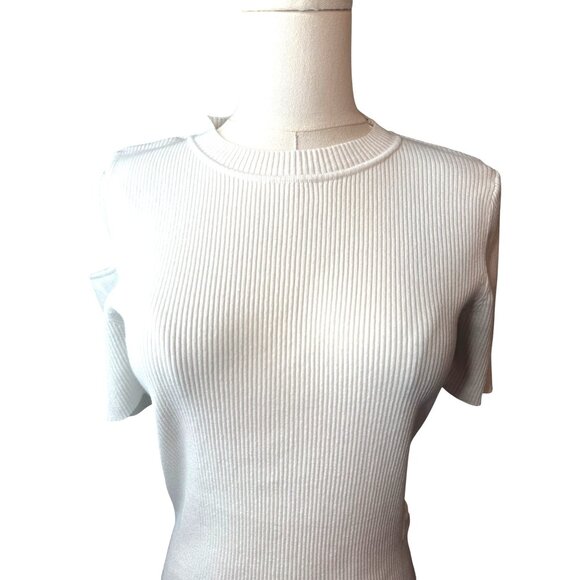 ZARA Medium White Ribbed Knit Top Waist Cutout - Picture 3 of 11
